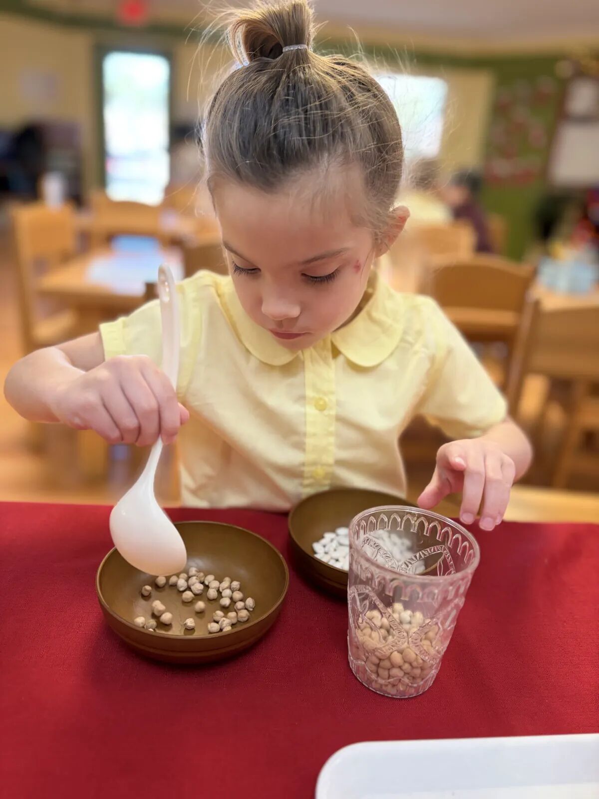 Practical life: spooning – Slater Montessori Academy